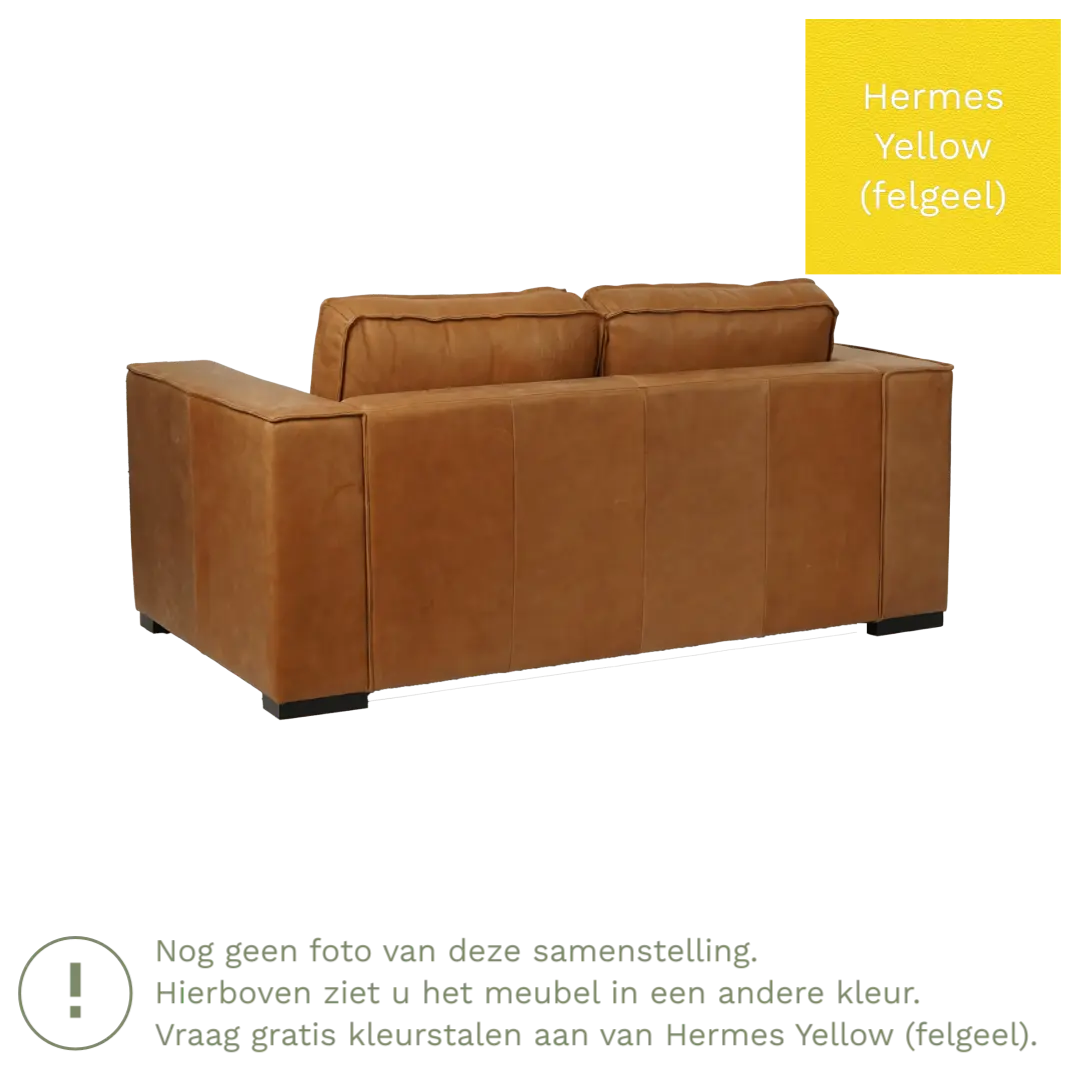afbeelding van Leren bank Fine - 2 zits - Hermes Yellow (felgeel) - Poten hout zwart
