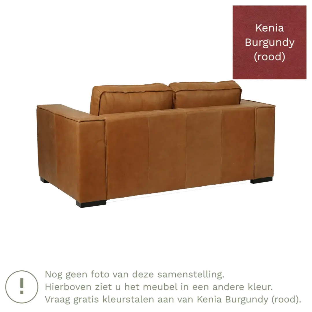 afbeelding van Leren bank Fine - 2 zits - Kenia Burgundy (rood) - Poten hout bruin