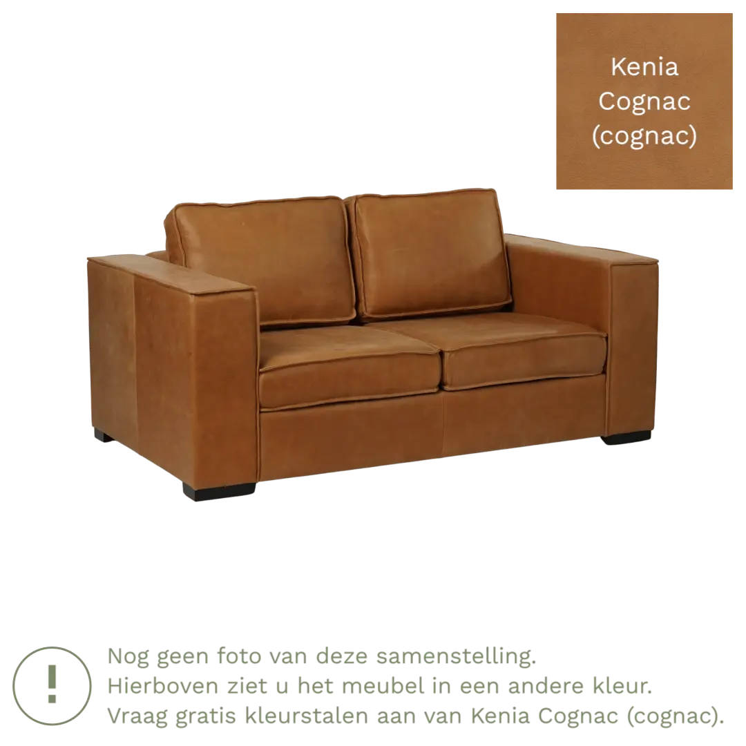 afbeelding van Leren bank Fine - 2 zits - Kenia Cognac (cognac) - Poten hout bruin