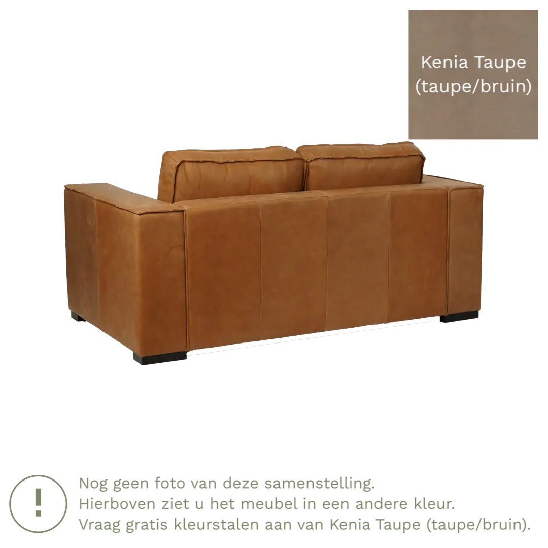 afbeelding van Leren bank Fine - 2 zits - Kenia Taupe (taupe/bruin) - Poten hout bruin