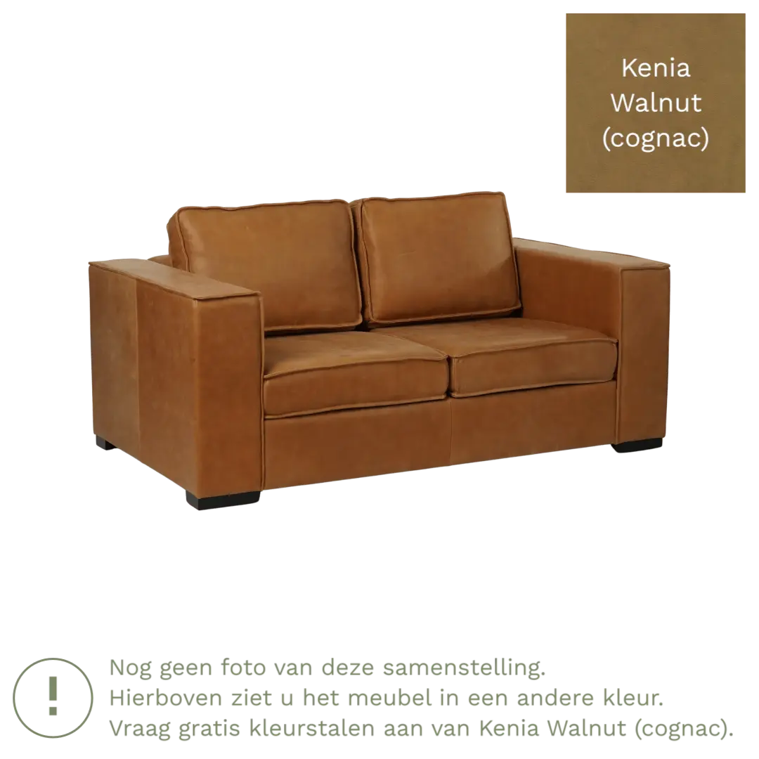 afbeelding van Leren bank Fine - 2 zits - Kenia Walnut (cognac) - Poten hout bruin
