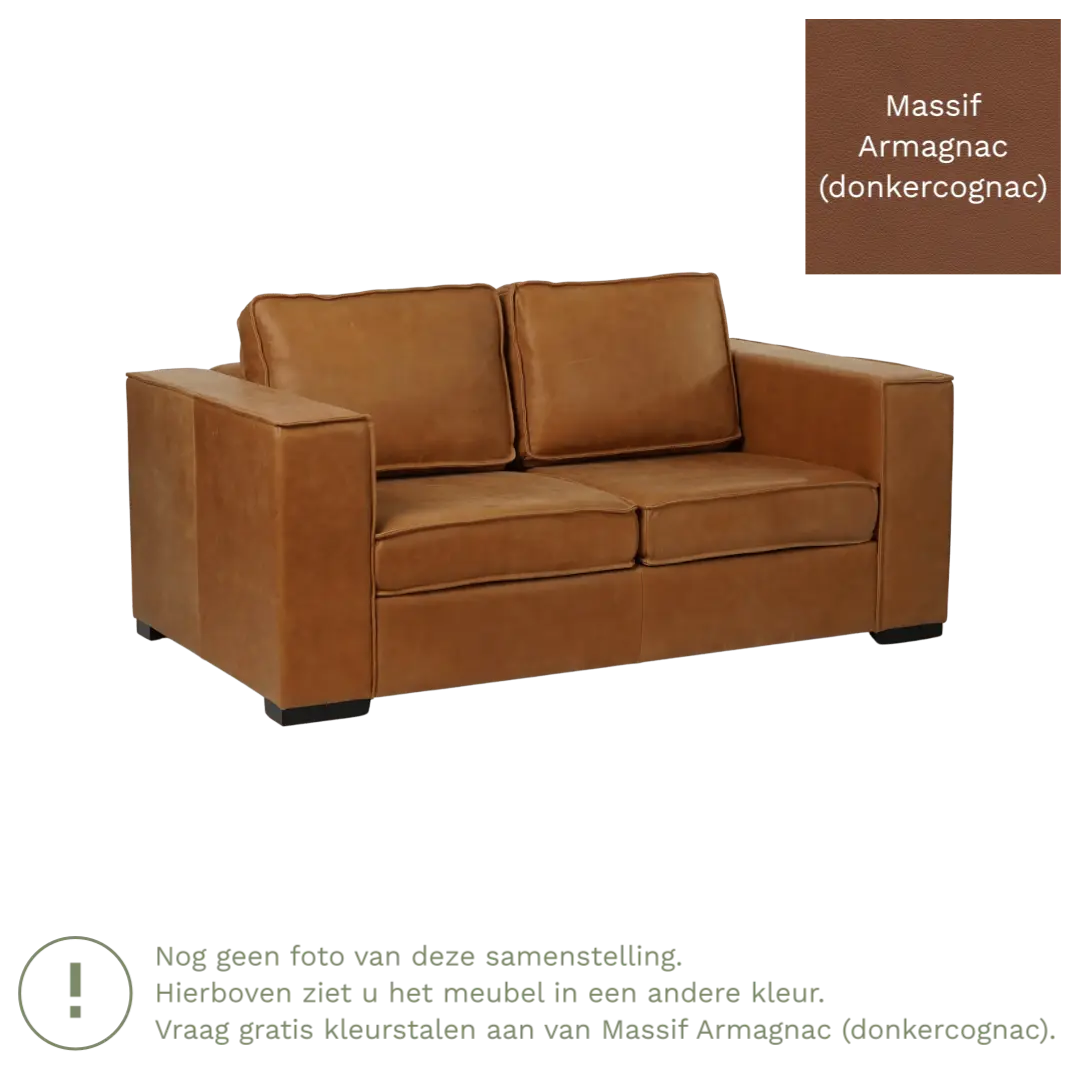 afbeelding van Leren bank Fine - 2 zits - Massif Armagnac (donkercognac) - Poten hout zwart