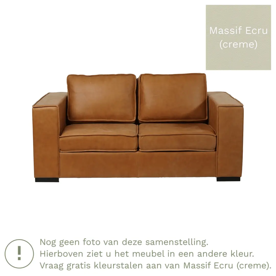 afbeelding van Leren bank Fine - 2 zits - Massif Ecru (crème) - Poten hout zwart