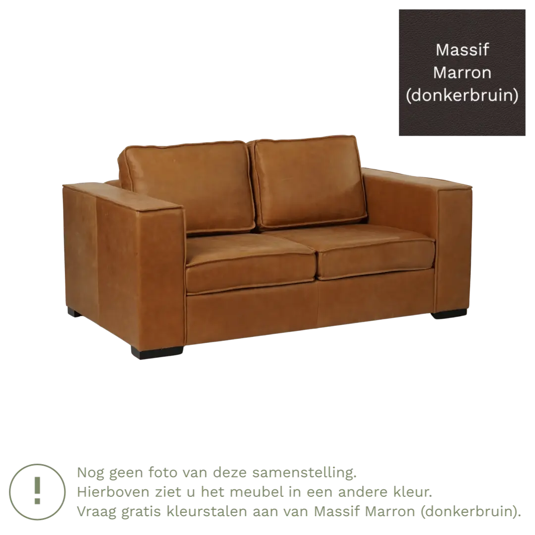 afbeelding van Leren bank Fine - 2 zits - Massif Marron (donkerbruin) - Poten hout bruin