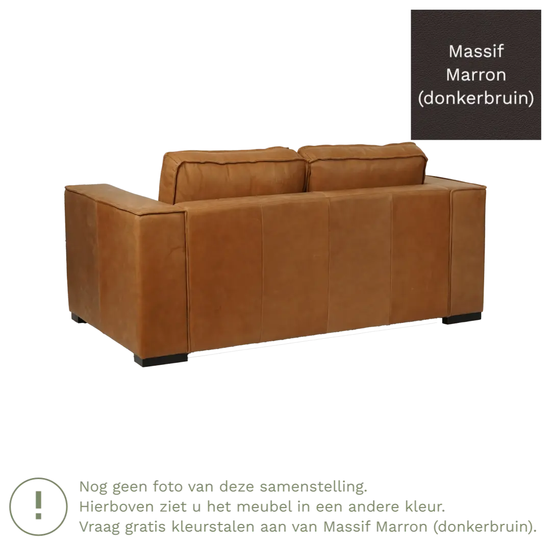 afbeelding van Leren bank Fine - 2 zits - Massif Marron (donkerbruin) - Poten hout bruin