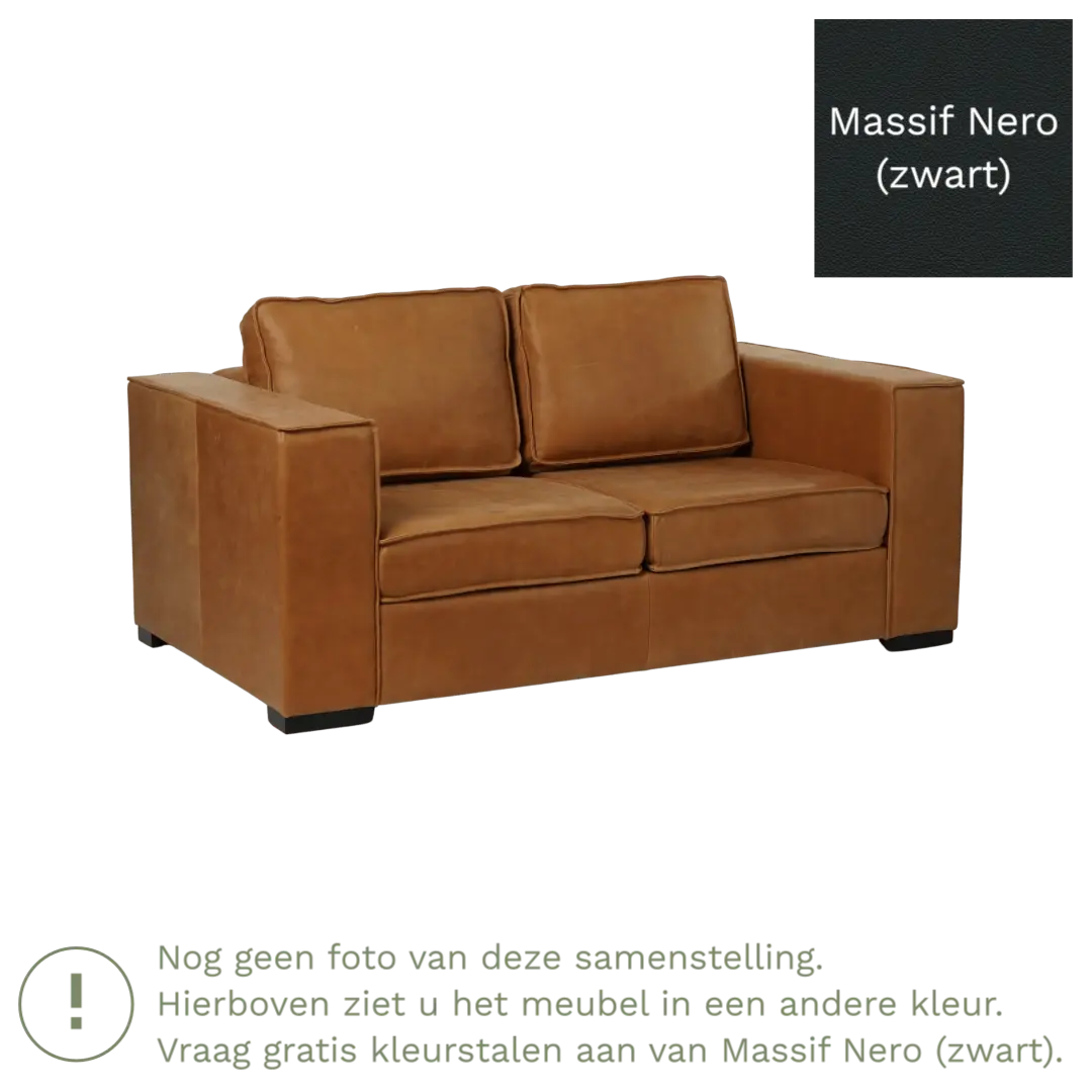 afbeelding van Leren bank Fine - 2 zits - Massif Nero (zwart) - Poten hout bruin