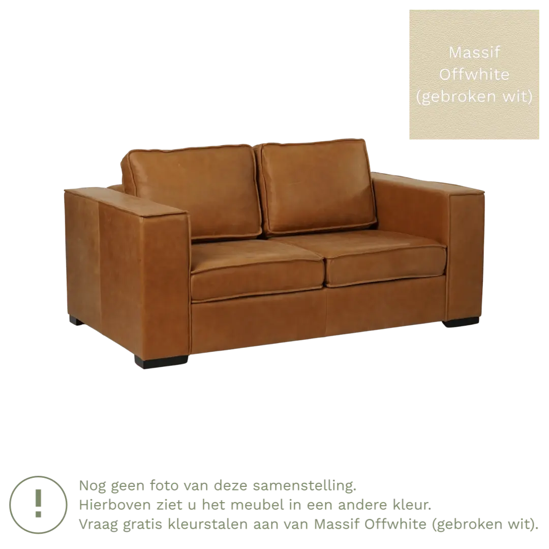 afbeelding van Leren bank Fine - 2 zits - Massif Offwhite (gebroken wit) - Poten hout bruin
