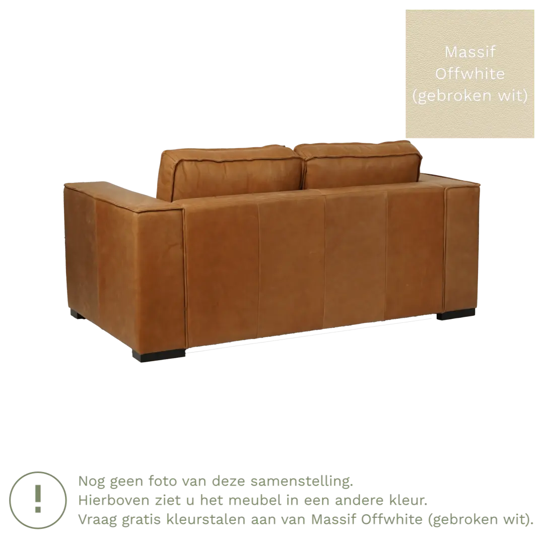 afbeelding van Leren bank Fine - 2 zits - Massif Offwhite (gebroken wit) - Poten hout bruin