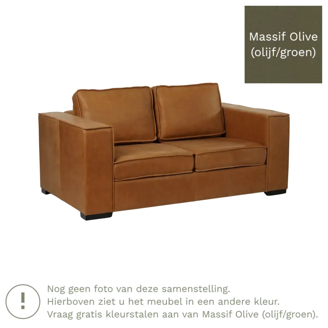 afbeelding van Leren bank Fine - 2 zits - Massif Olive (olijf/groen) - Poten hout zwart