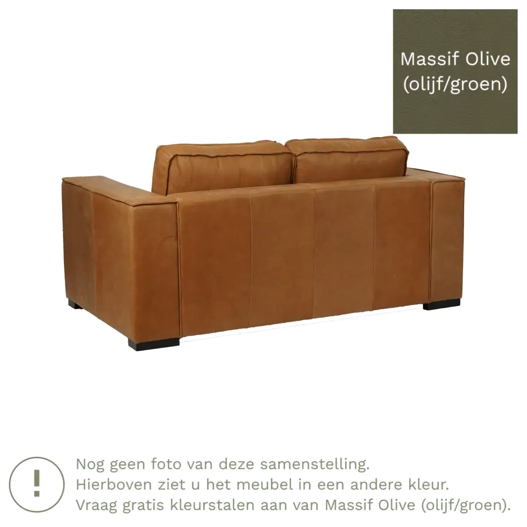 afbeelding van Leren bank Fine - 2 zits - Massif Olive (olijf/groen) - Poten hout zwart