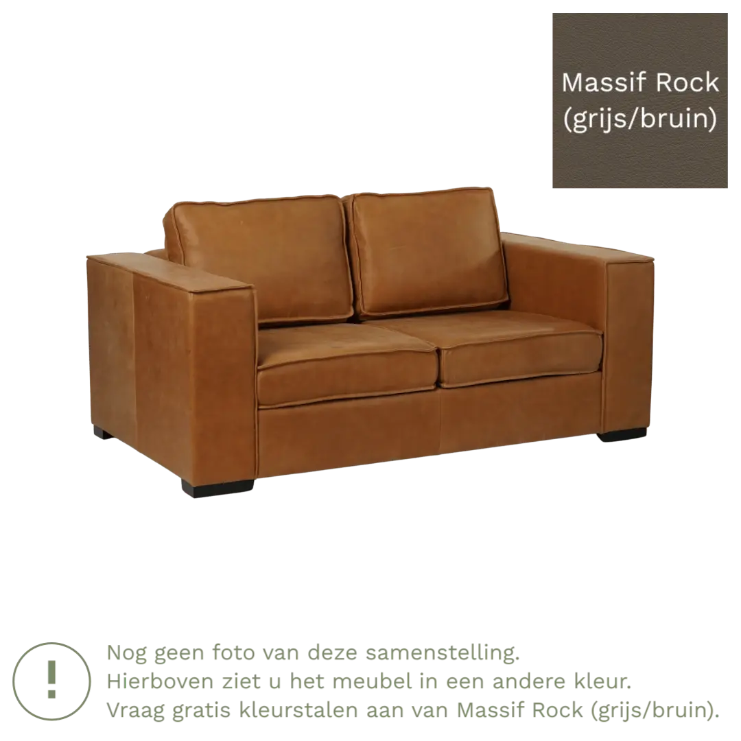 afbeelding van Leren bank Fine - 2 zits - Massif Rock (grijs/bruin) - Poten hout bruin
