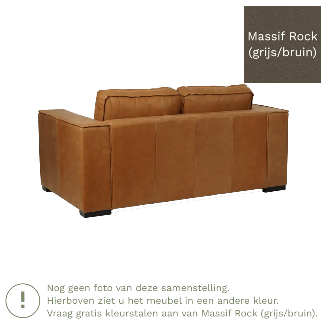 afbeelding van Leren bank Fine - 2 zits - Massif Rock (grijs/bruin) - Poten hout bruin