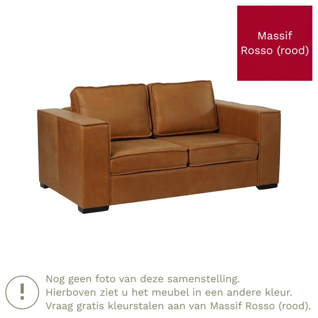 afbeelding van Leren bank Fine - 2 zits - Massif Rosso (rood) - Poten hout zwart