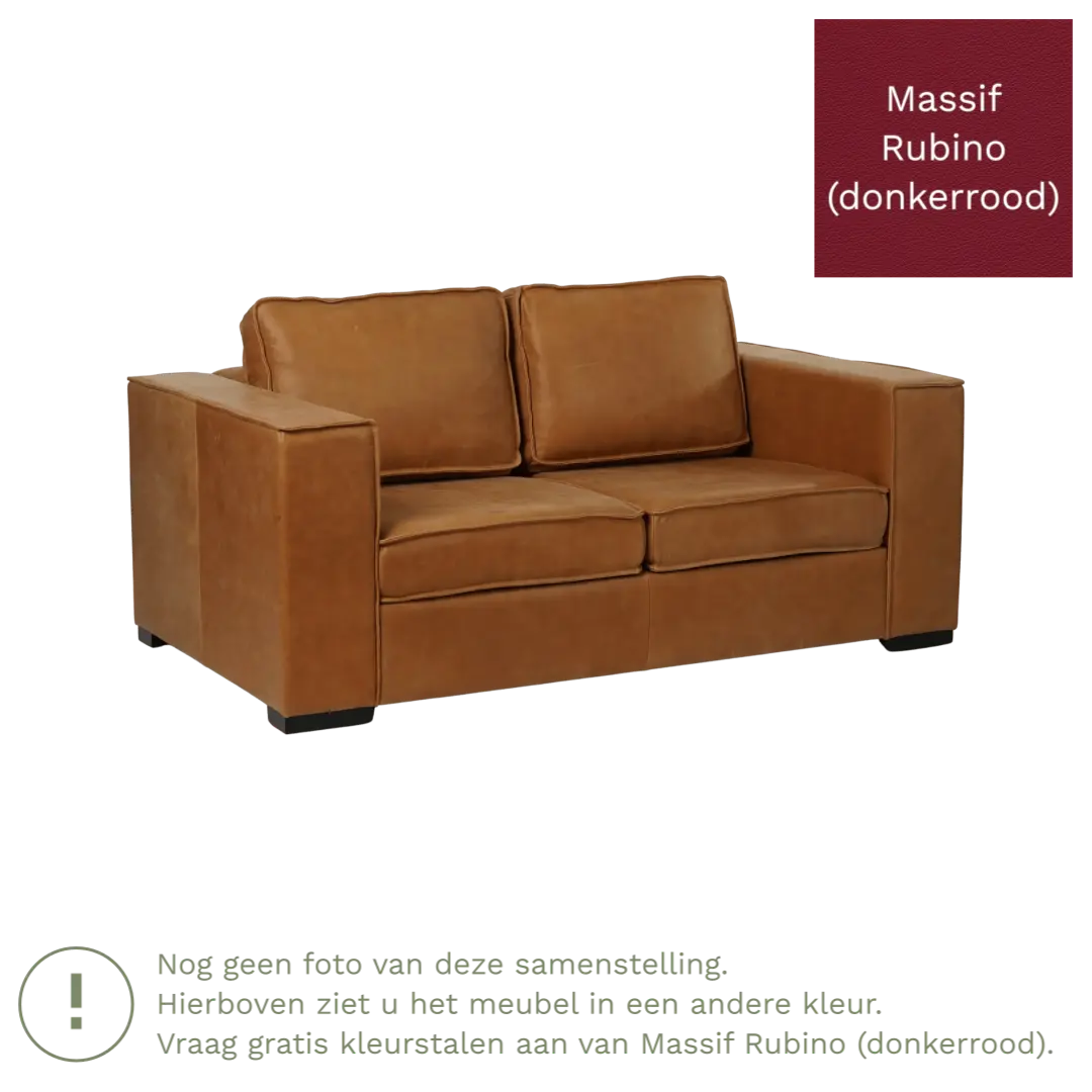 afbeelding van Leren bank Fine - 2 zits - Massif Rubino (donkerrood) - Poten hout bruin