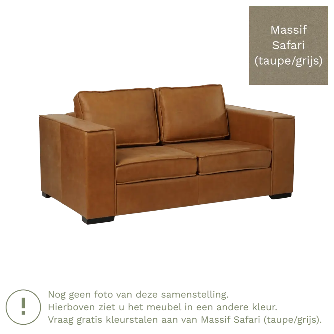 afbeelding van Leren bank Fine - 2 zits - Massif Safari (taupe/grijs) - Poten hout zwart
