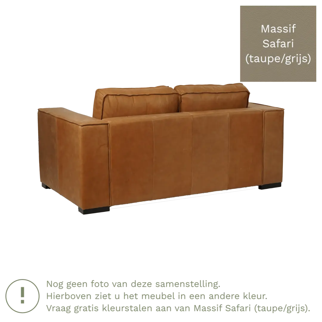 afbeelding van Leren bank Fine - 2 zits - Massif Safari (taupe/grijs) - Poten hout zwart