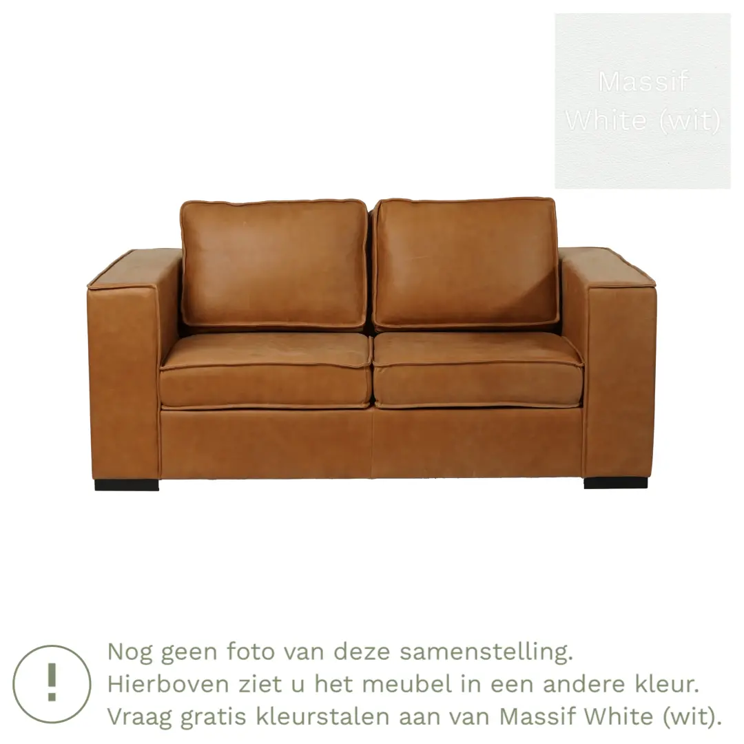 afbeelding van Leren bank Fine - 2 zits - Massif White (wit) - Poten hout zwart