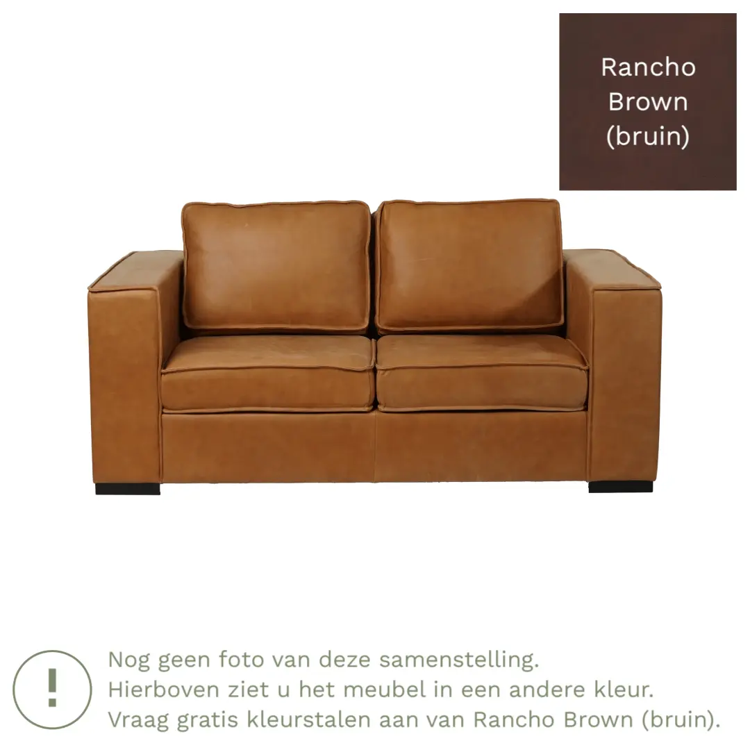 afbeelding van Leren bank Fine - 2 zits - Rancho Brown (bruin) - Poten hout bruin