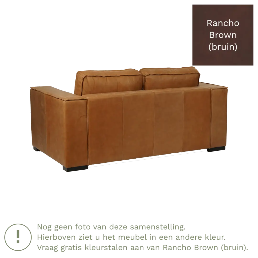 afbeelding van Leren bank Fine - 2 zits - Rancho Brown (bruin) - Poten hout bruin
