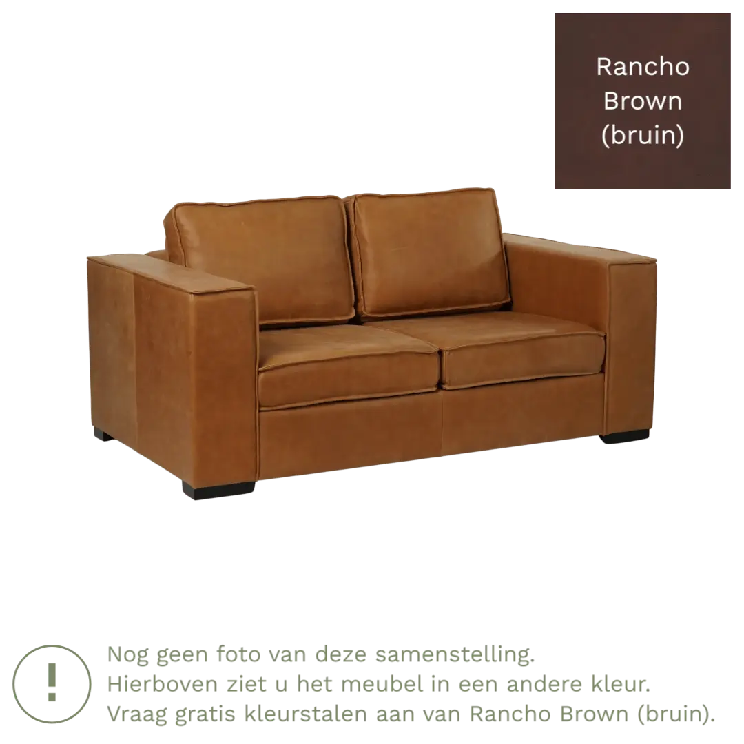 afbeelding van Leren bank Fine - 2 zits - Rancho Brown (bruin) - Poten hout zwart