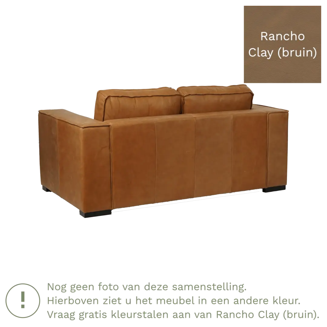 afbeelding van Leren bank Fine - 2 zits - Rancho Clay (bruin) - Poten hout bruin