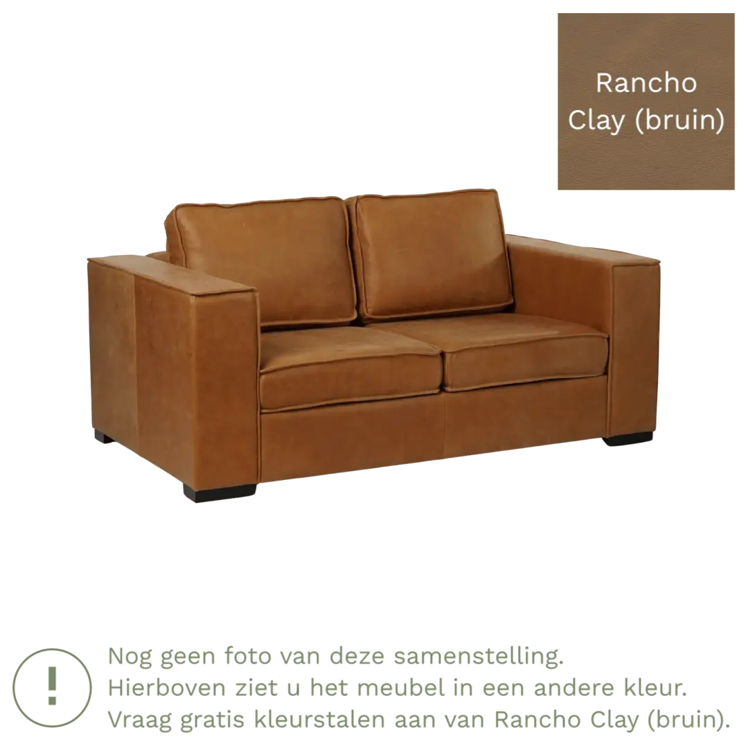 afbeelding van Leren bank Fine - 2 zits - Rancho Clay (bruin) - Poten hout zwart