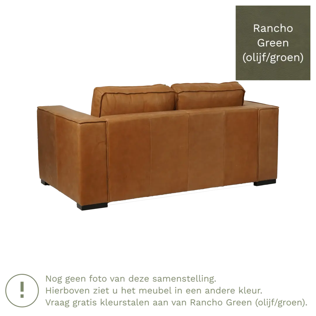 afbeelding van Leren bank Fine - 2 zits - Rancho Green (olijf/groen) - Poten hout bruin
