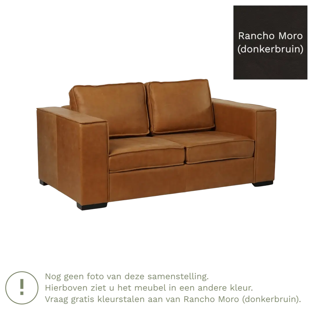 afbeelding van Leren bank Fine - 2 zits - Rancho Moro (donkerbruin) - Poten hout bruin