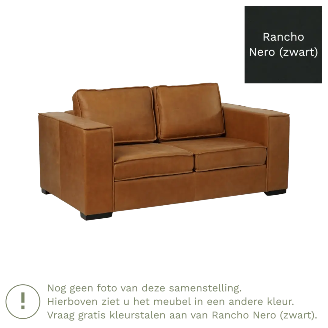 afbeelding van Leren bank Fine - 2 zits - Rancho Nero (zwart) - Poten hout zwart
