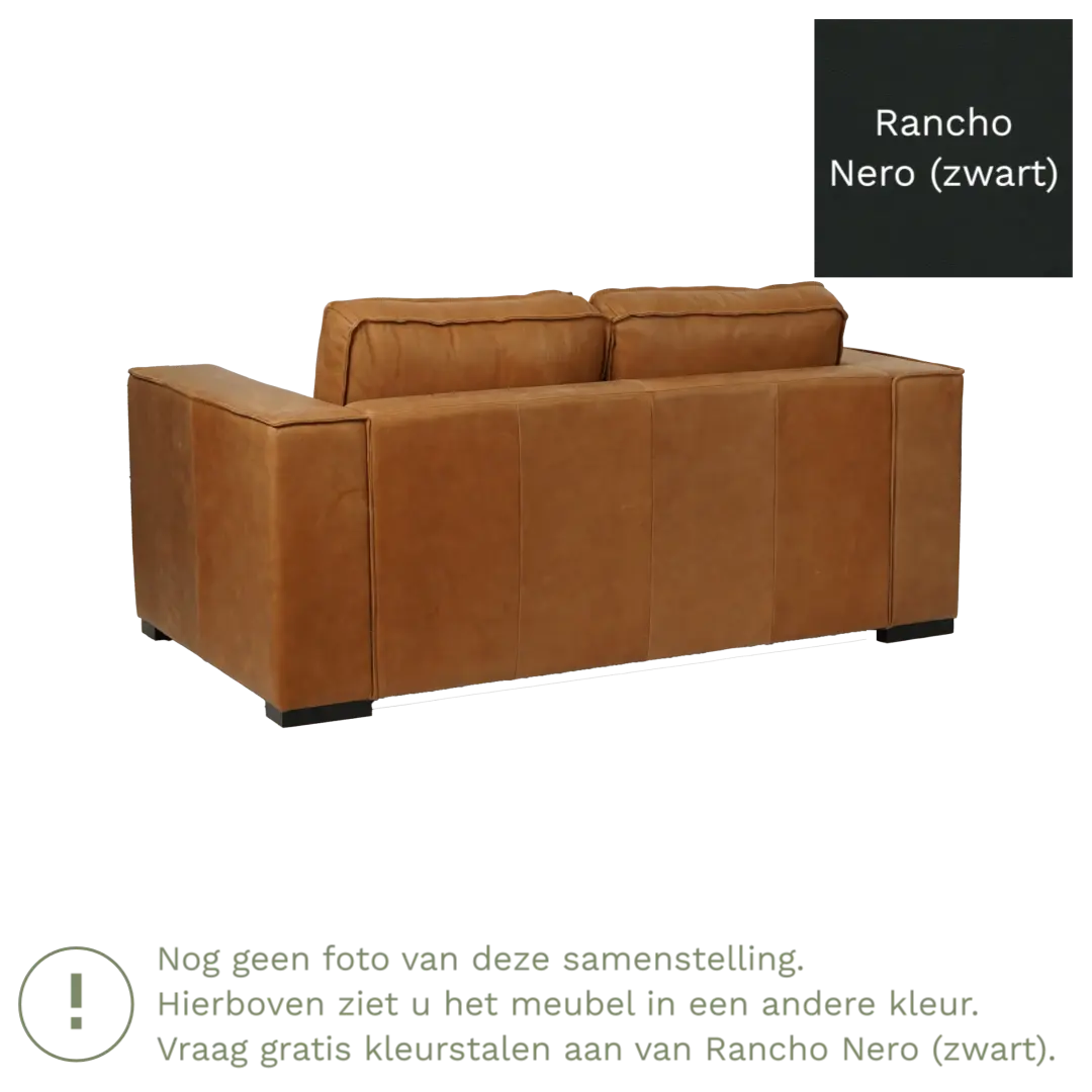 afbeelding van Leren bank Fine - 2 zits - Rancho Nero (zwart) - Poten hout zwart