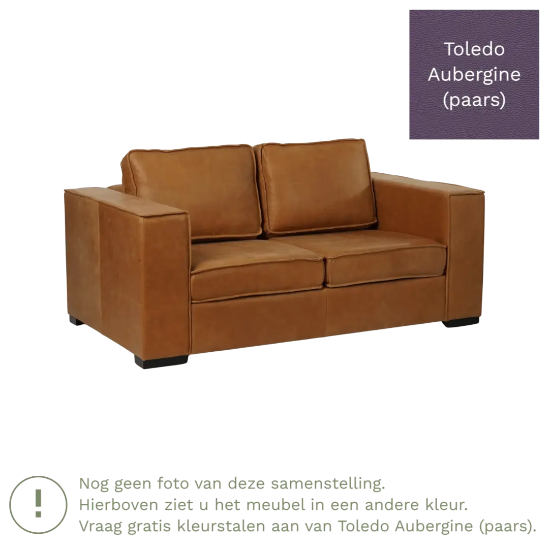 afbeelding van Leren bank Fine - 2 zits - Toledo Aubergine (paars) - Poten hout bruin