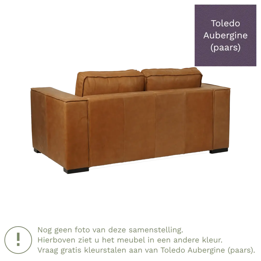 afbeelding van Leren bank Fine - 2 zits - Toledo Aubergine (paars) - Poten hout bruin