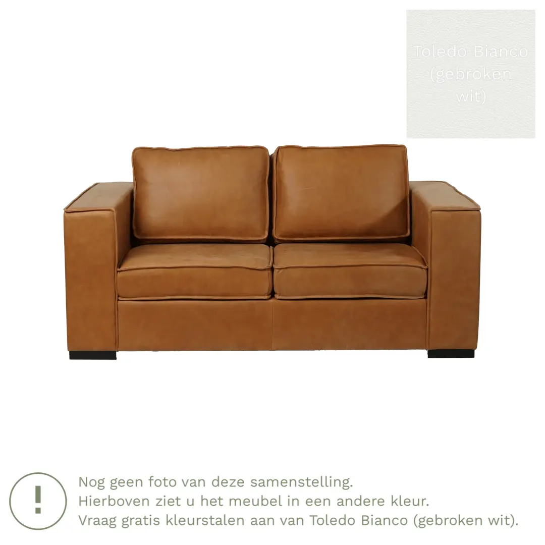 afbeelding van Leren bank Fine - 2 zits - Toledo Bianco (gebroken wit) - Poten hout bruin