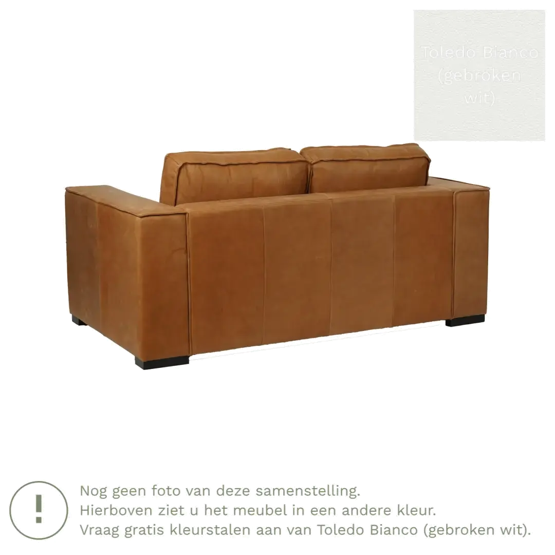 afbeelding van Leren bank Fine - 2 zits - Toledo Bianco (gebroken wit) - Poten hout zwart