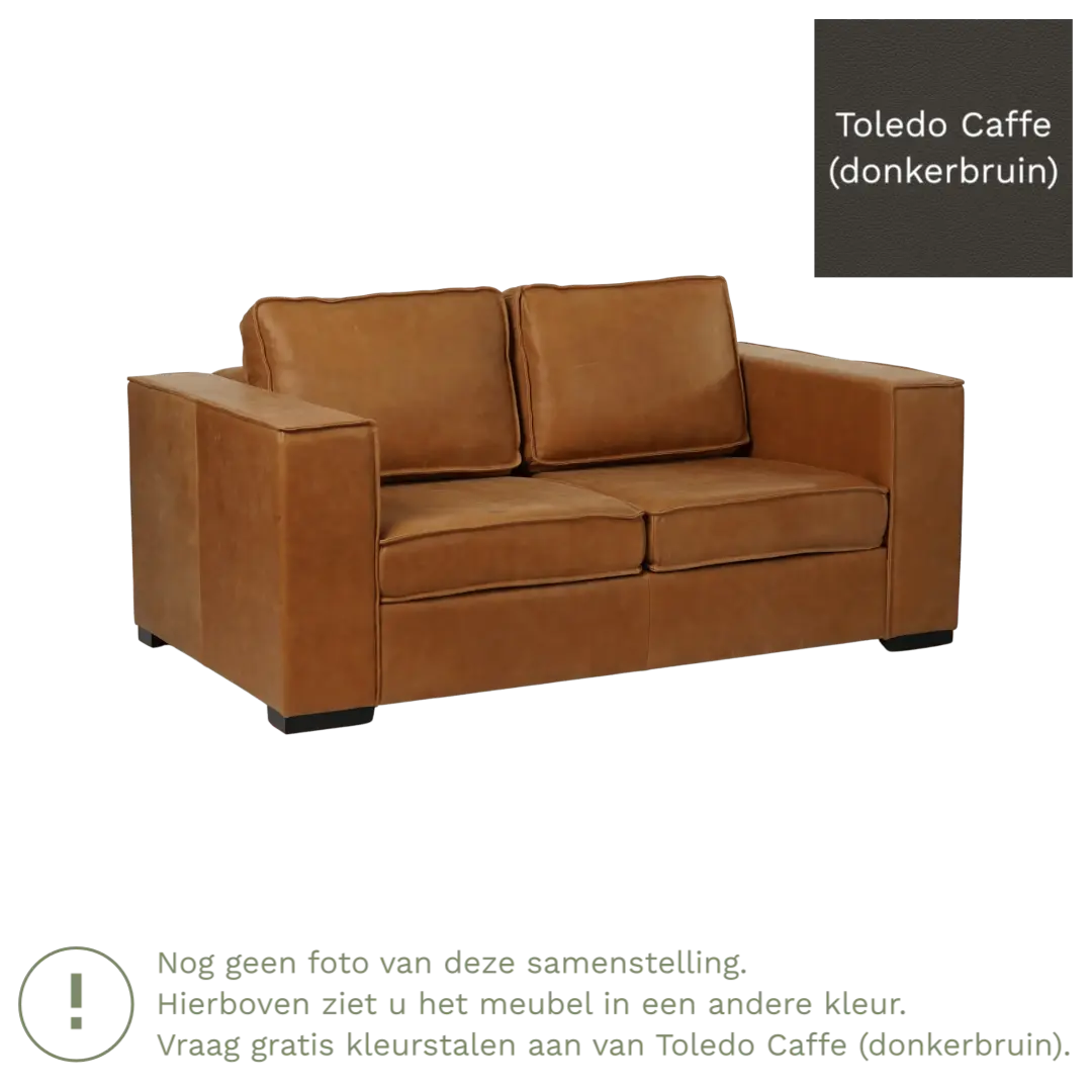 afbeelding van Leren bank Fine - 2 zits - Toledo Caffe (donkerbruin) - Poten hout zwart