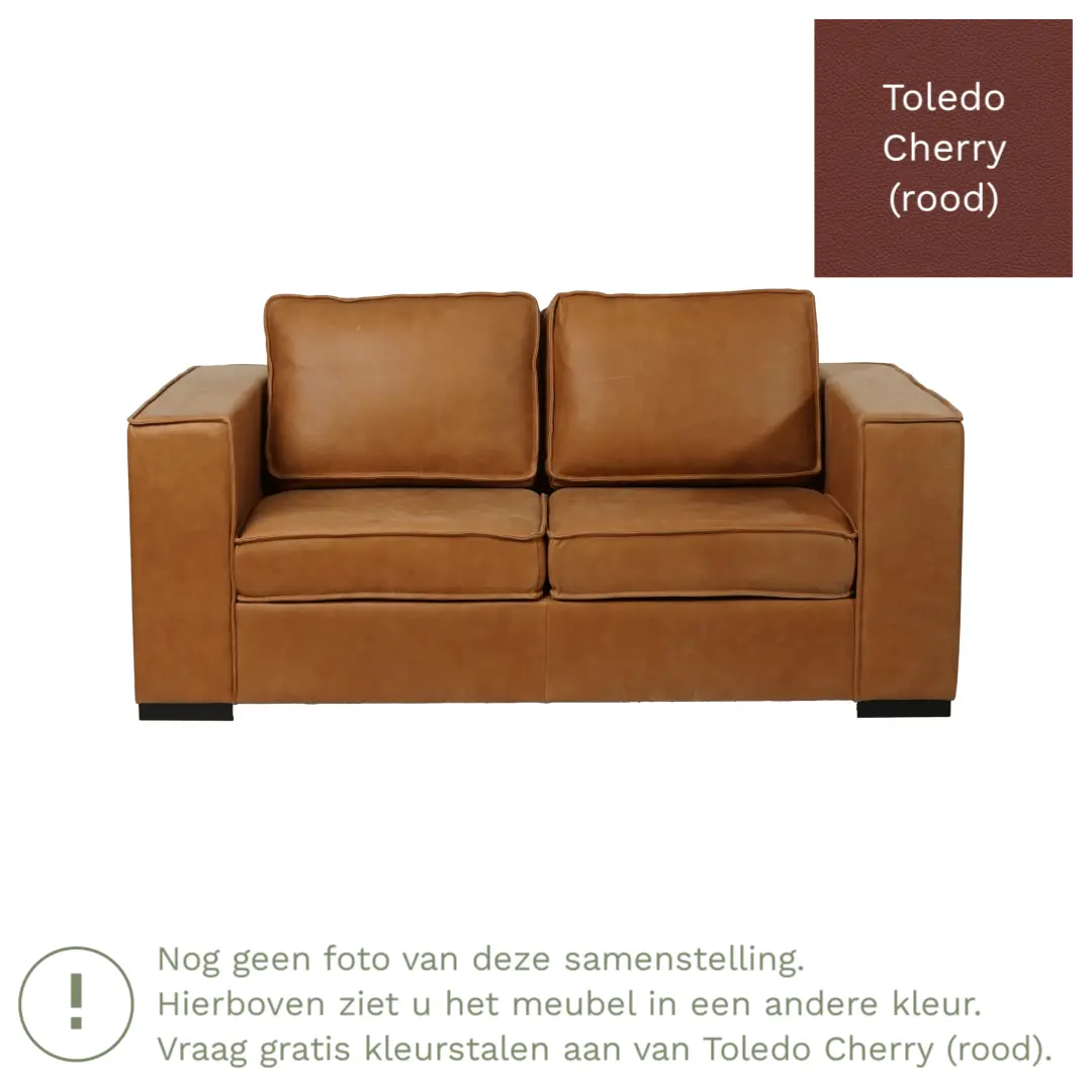 afbeelding van Leren bank Fine - 2 zits - Toledo Cherry (rood) - Poten hout bruin