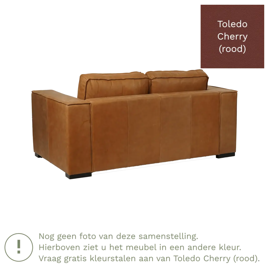 afbeelding van Leren bank Fine - 2 zits - Toledo Cherry (rood) - Poten hout zwart
