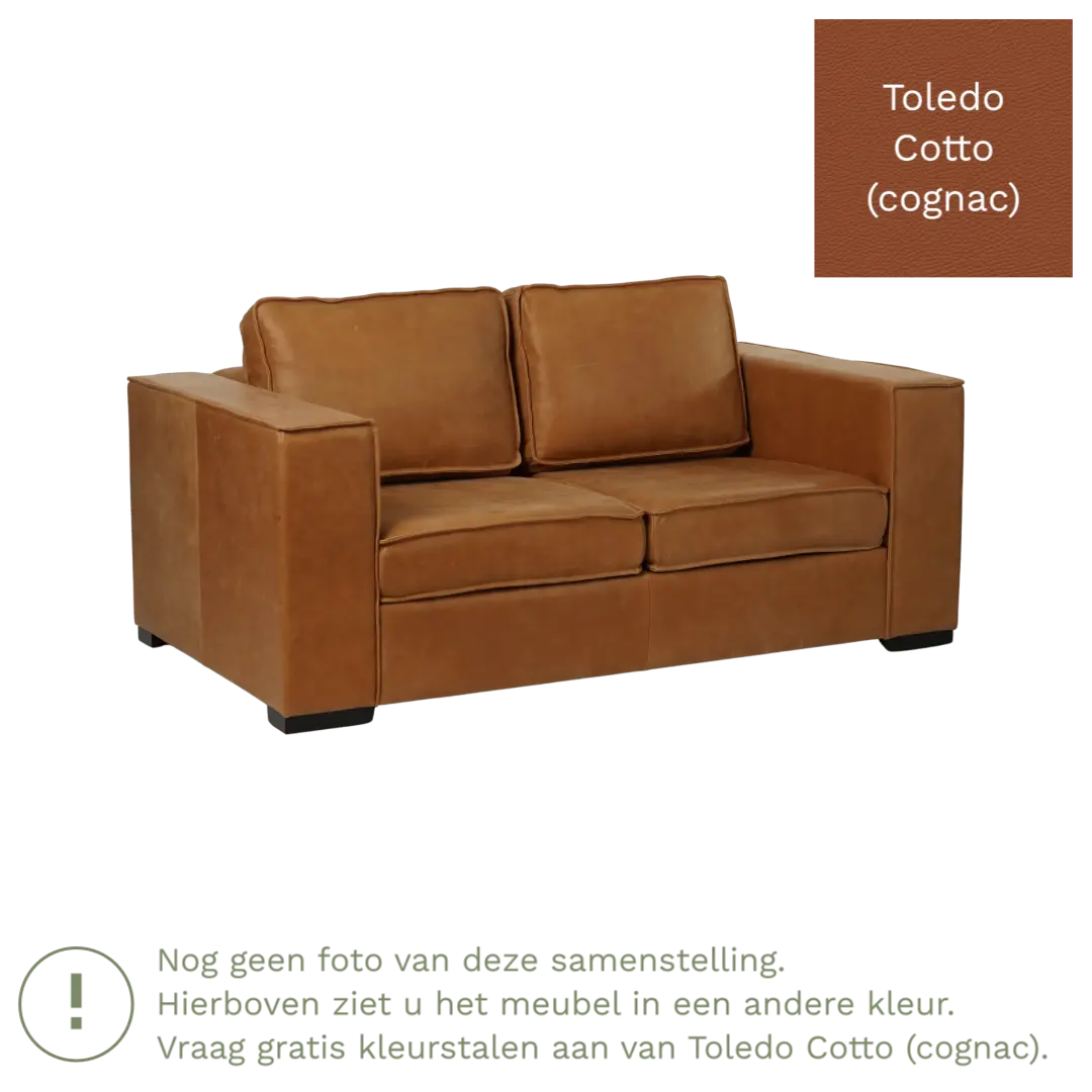 afbeelding van Leren bank Fine - 2 zits - Toledo Cotto (cognac) - Poten hout bruin