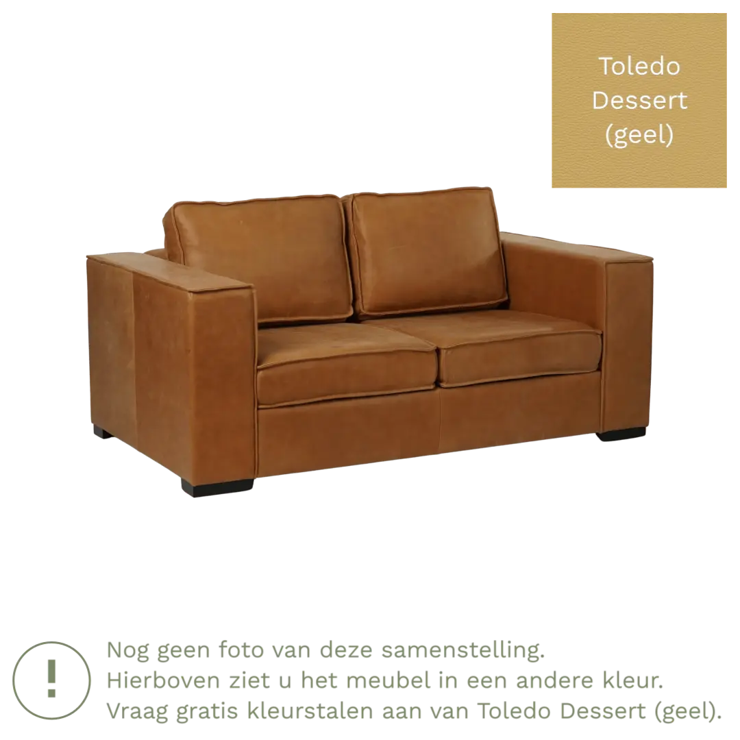 afbeelding van Leren bank Fine - 2 zits - Toledo Dessert (geel) - Poten hout zwart