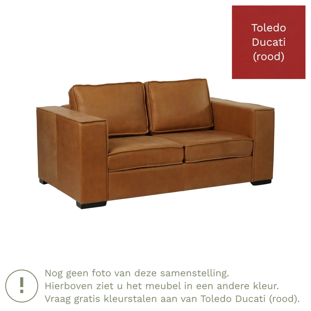 afbeelding van Leren bank Fine - 2 zits - Toledo Ducati (rood) - Poten hout zwart