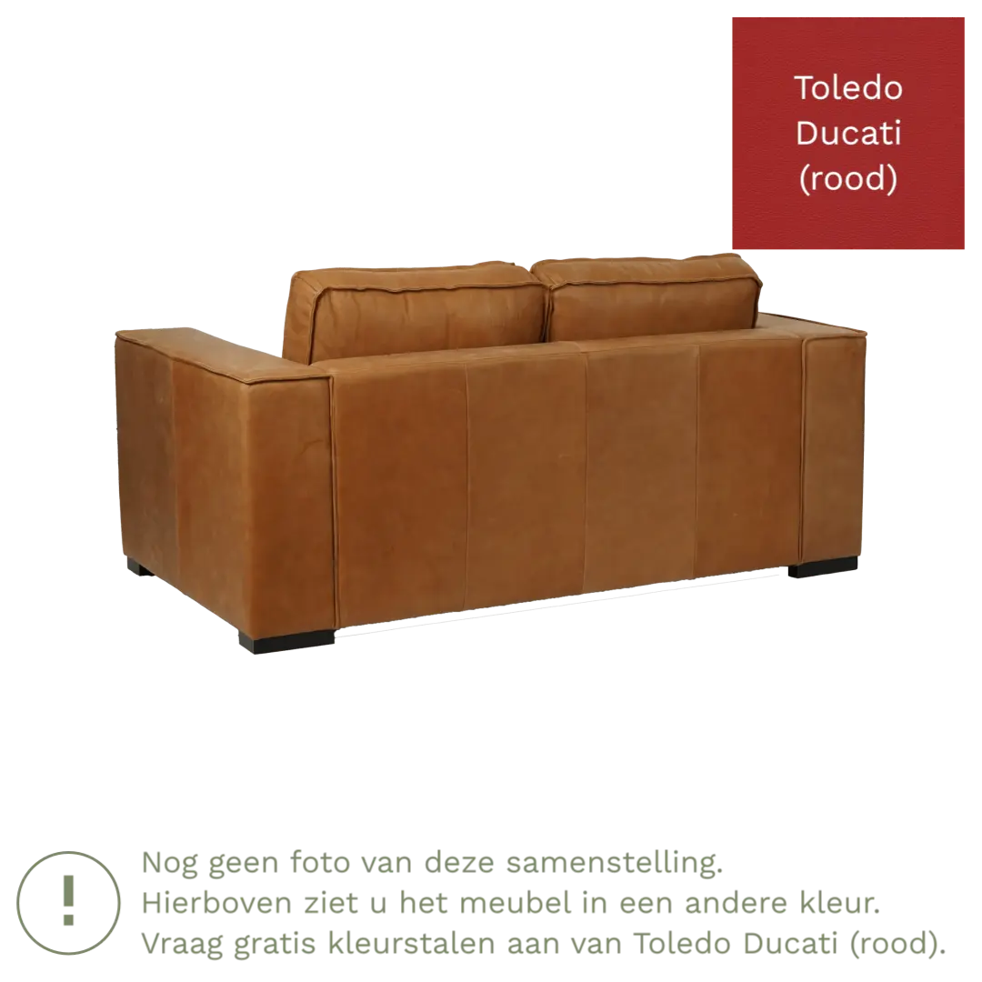 afbeelding van Leren bank Fine - 2 zits - Toledo Ducati (rood) - Poten hout zwart