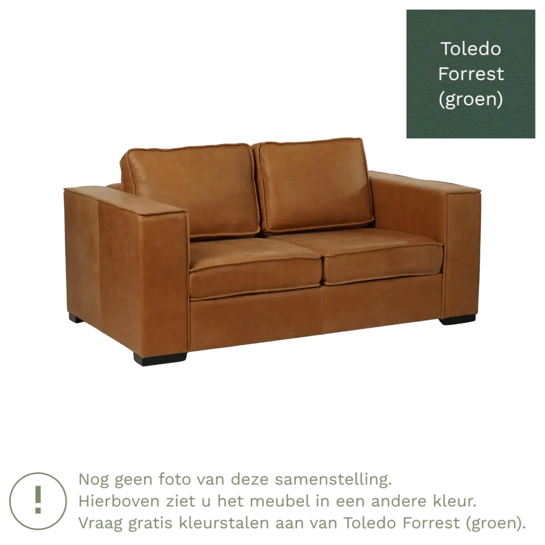 afbeelding van Leren bank Fine - 2 zits - Toledo Forrest (groen) - Poten hout bruin