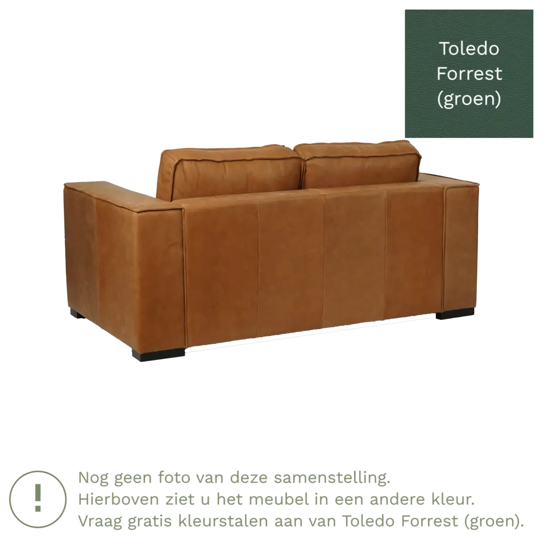 afbeelding van Leren bank Fine - 2 zits - Toledo Forrest (groen) - Poten hout bruin