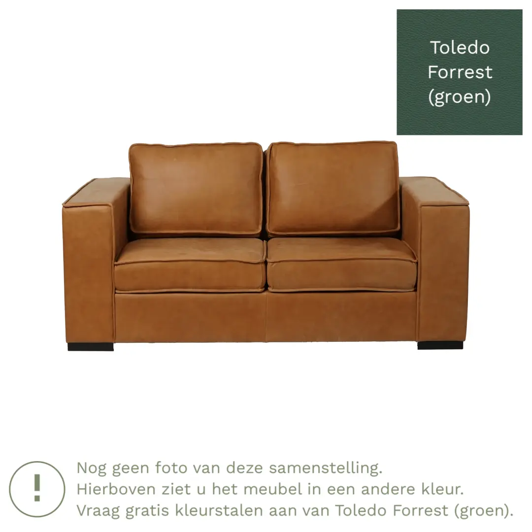 afbeelding van Leren bank Fine - 2 zits - Toledo Forrest (groen) - Poten hout zwart