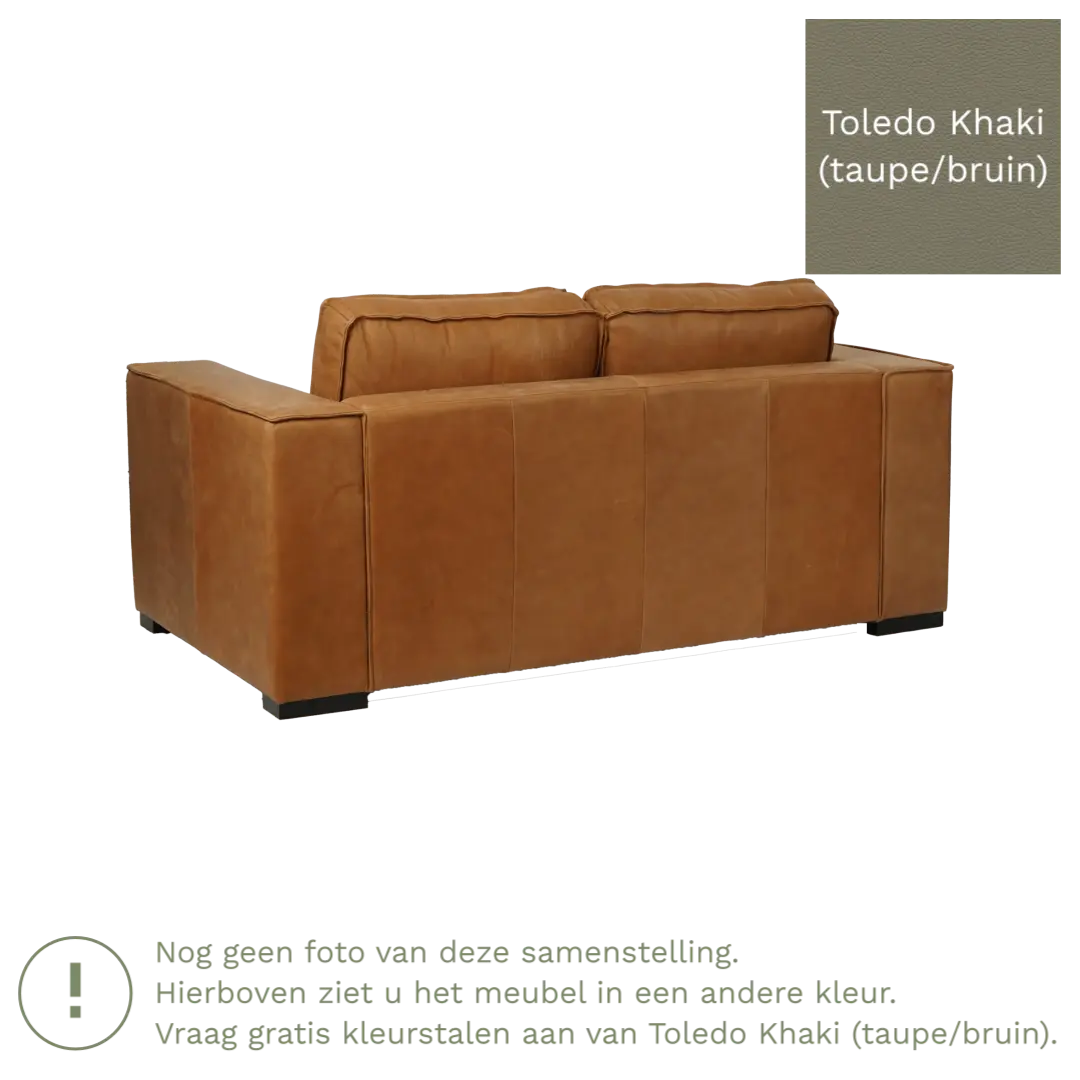 afbeelding van Leren bank Fine - 2 zits - Toledo Khaki (taupe/bruin) - Poten hout bruin