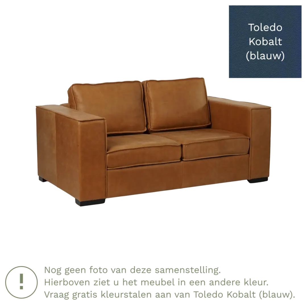 afbeelding van Leren bank Fine - 2 zits - Toledo Kobalt (blauw) - Poten hout zwart