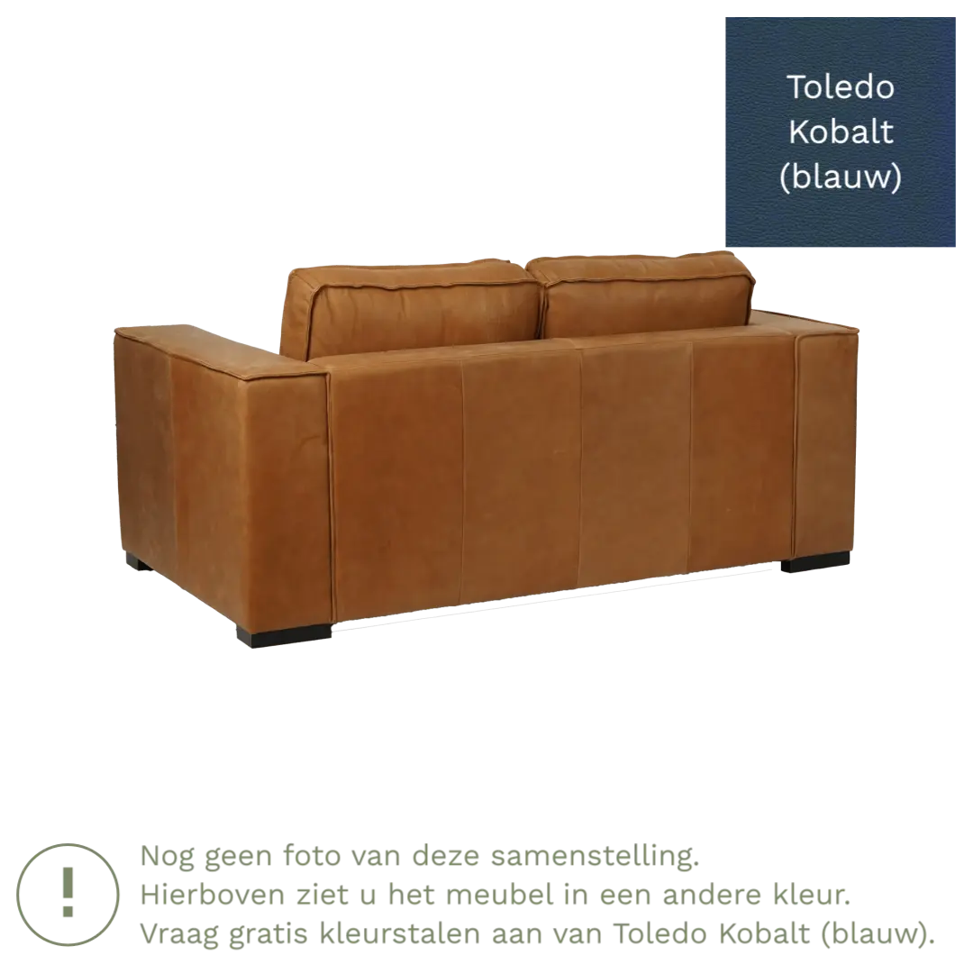 afbeelding van Leren bank Fine - 2 zits - Toledo Kobalt (blauw) - Poten hout zwart