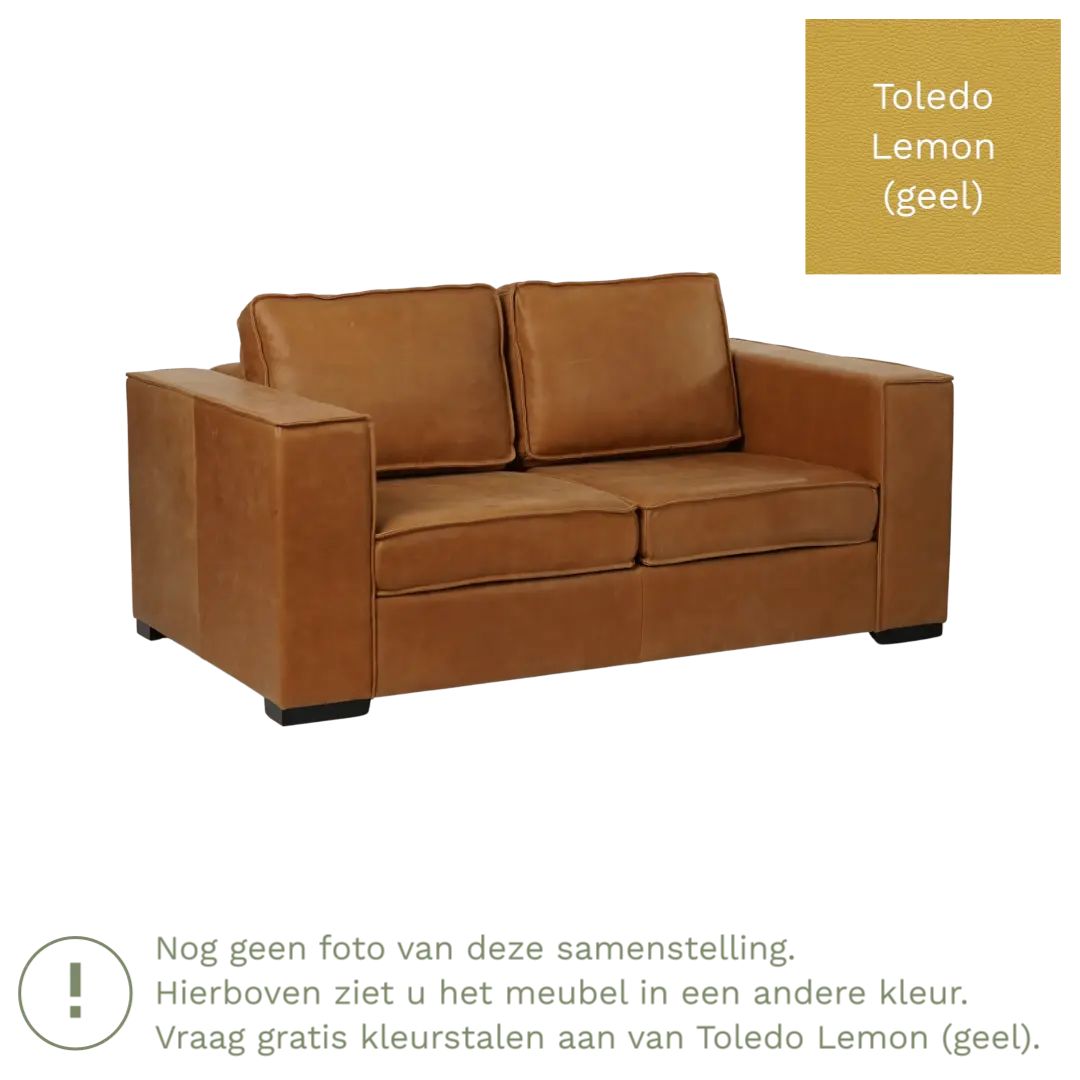 afbeelding van Leren bank Fine - 2 zits - Toledo Lemon (geel) - Poten hout zwart