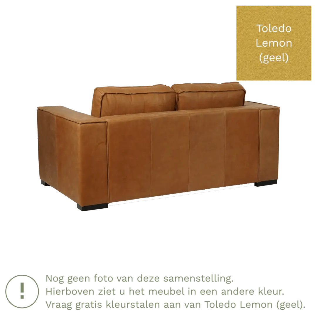 afbeelding van Leren bank Fine - 2 zits - Toledo Lemon (geel) - Poten hout zwart