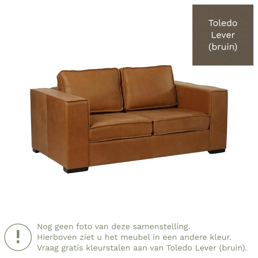 afbeelding van Leren bank Fine - 2 zits - Toledo Lever (bruin) - Poten hout bruin